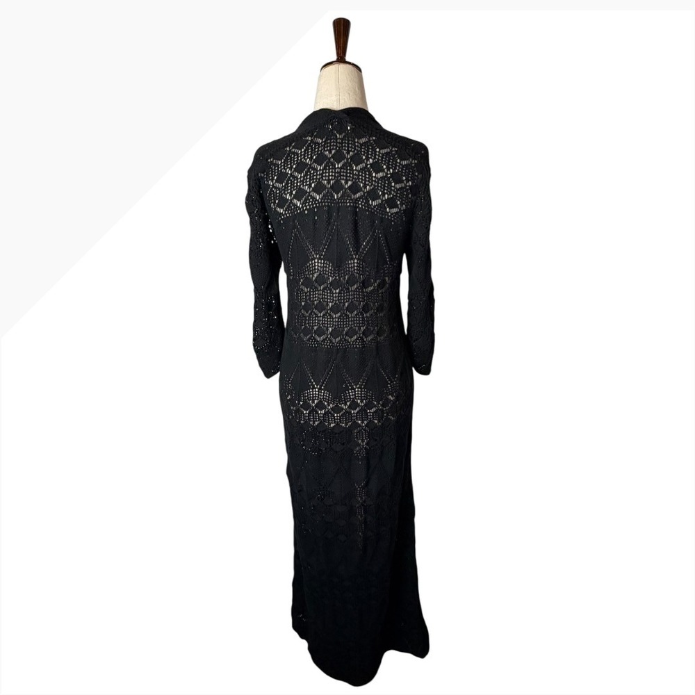 Johnny Was‎ Sweater Women XS Black Cotton Crochet Open Knit Duster Cardigan Boho - Picture 3 of 10